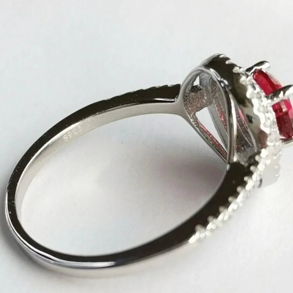 Lab Created Ruby CZ Halo  Ring Size 6